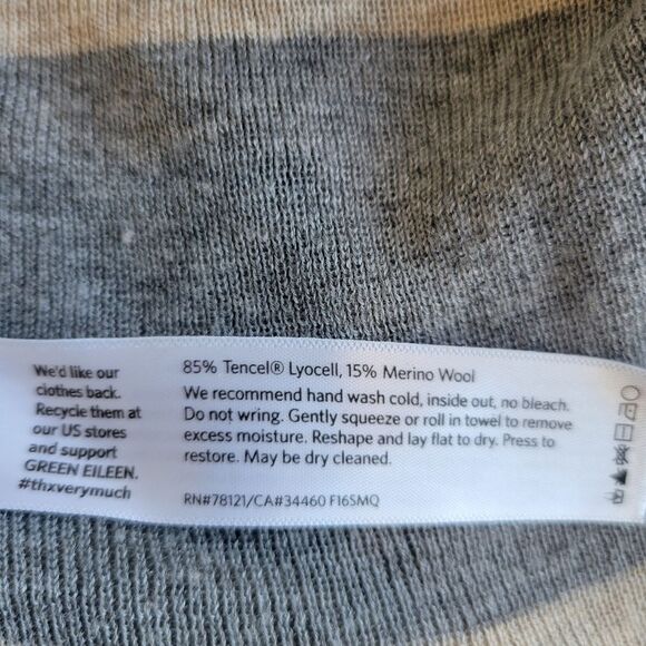 Eileen Fisher Tan and Gray Stripes Merino Blend Lightweight Sweater Size S - Picture 6 of 6